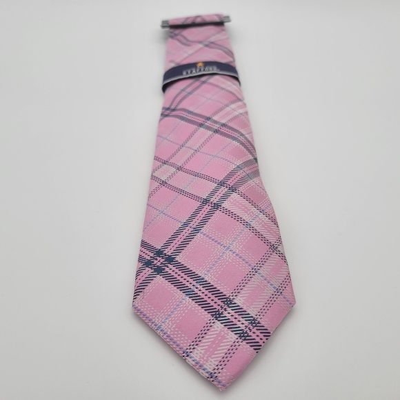 NWT Stafford Men's Pink Plaid Silk Tie OS - Picture 2 of 6
